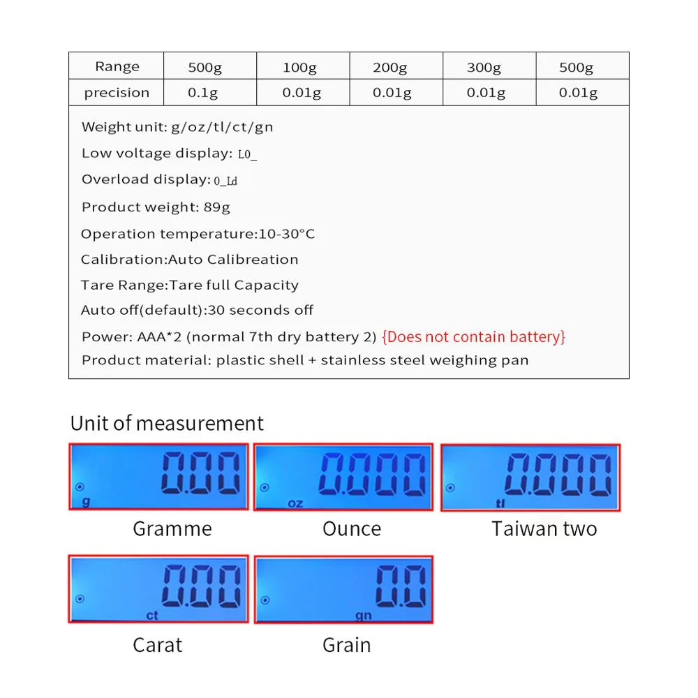 0.01/ 0.1/1G Digital Pocket Kitchen Scale 0.01G Precision Backlight Weighing Scale Measuring Tools 0