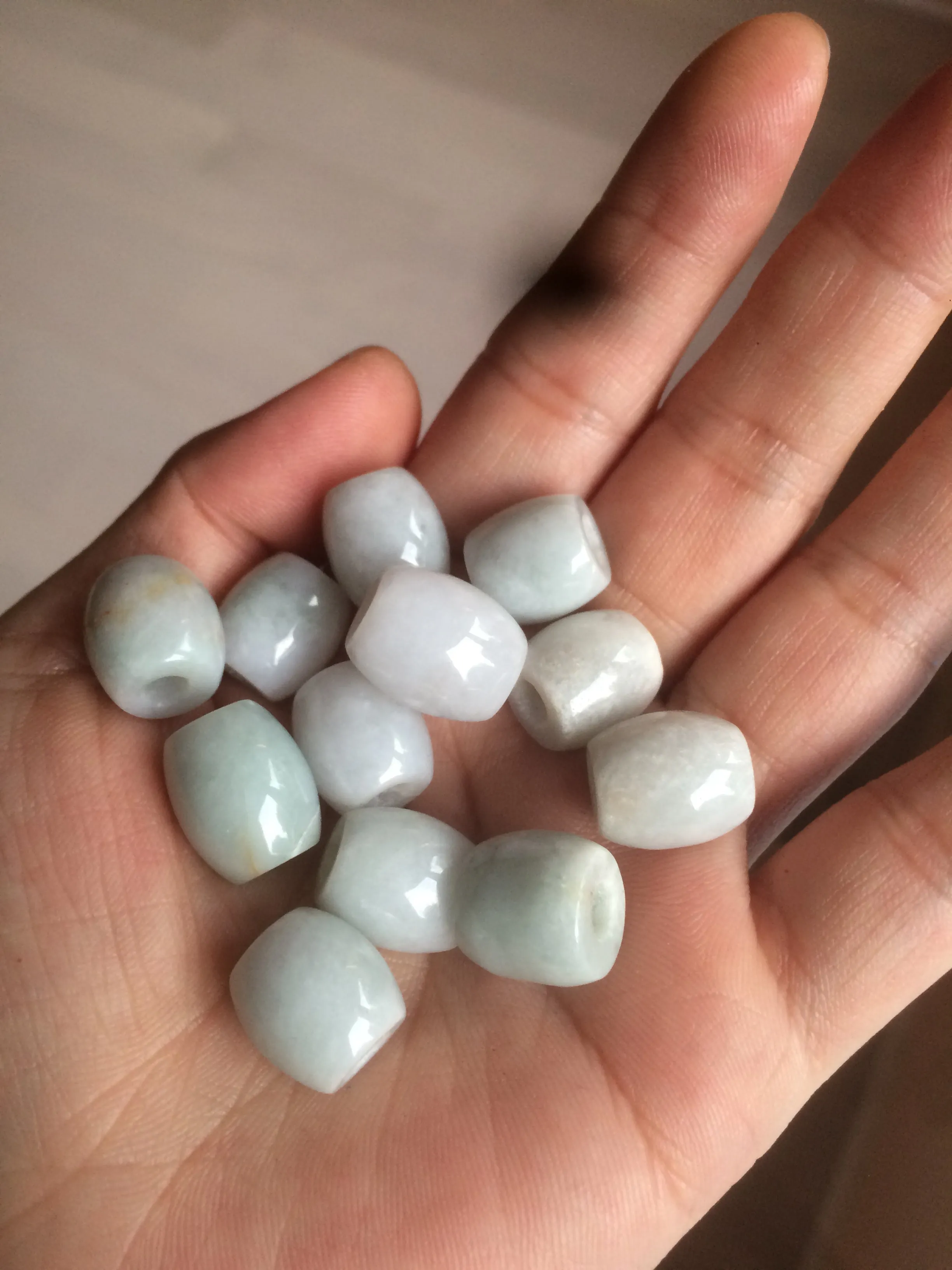 12mm Type A 100% Natural white/light green/purple olive shape Jadeite Jade LuluTong (Every road is smooth) beads AX23 (Add on item)