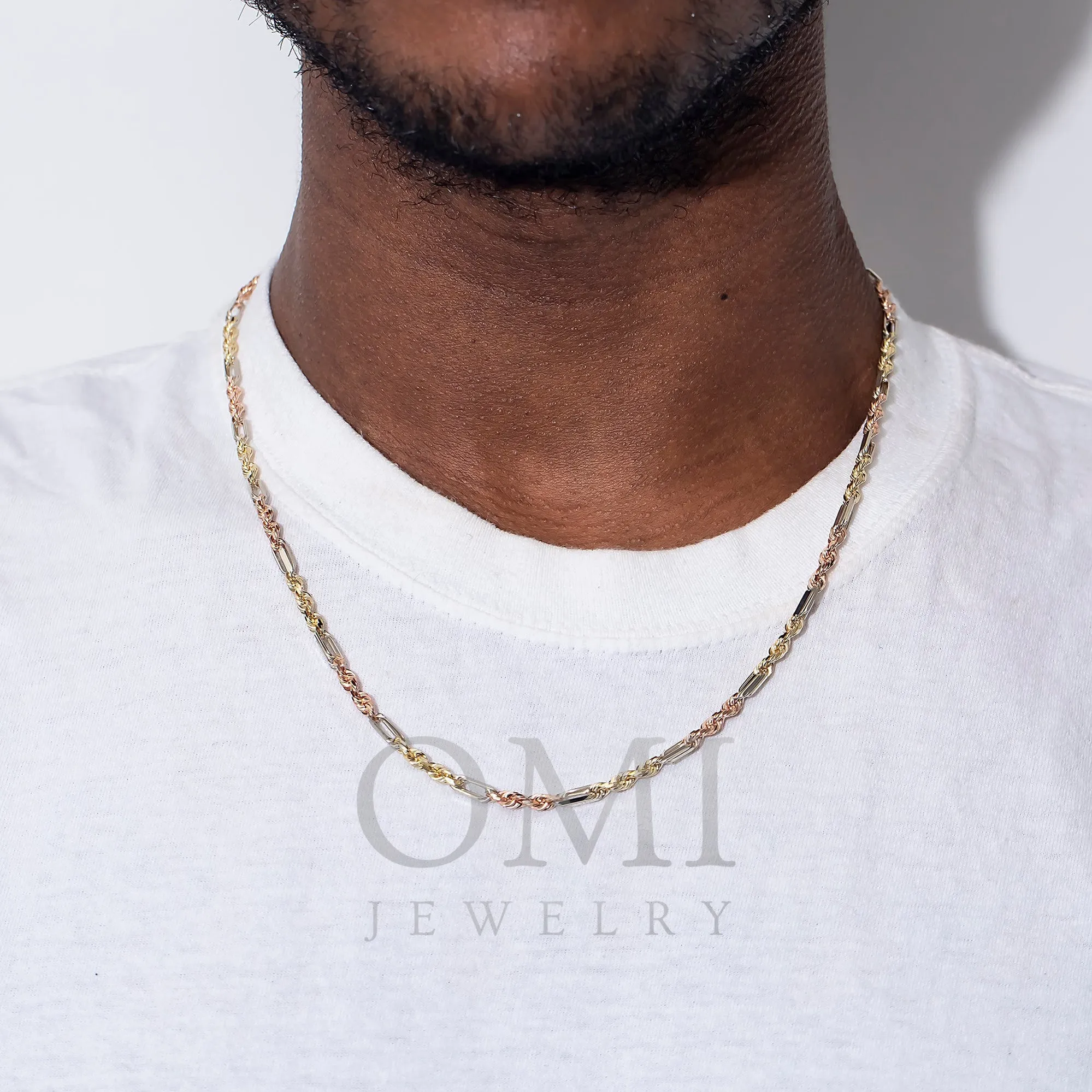 14K GOLD 4MM TRICOLOR MILANO CHAIN