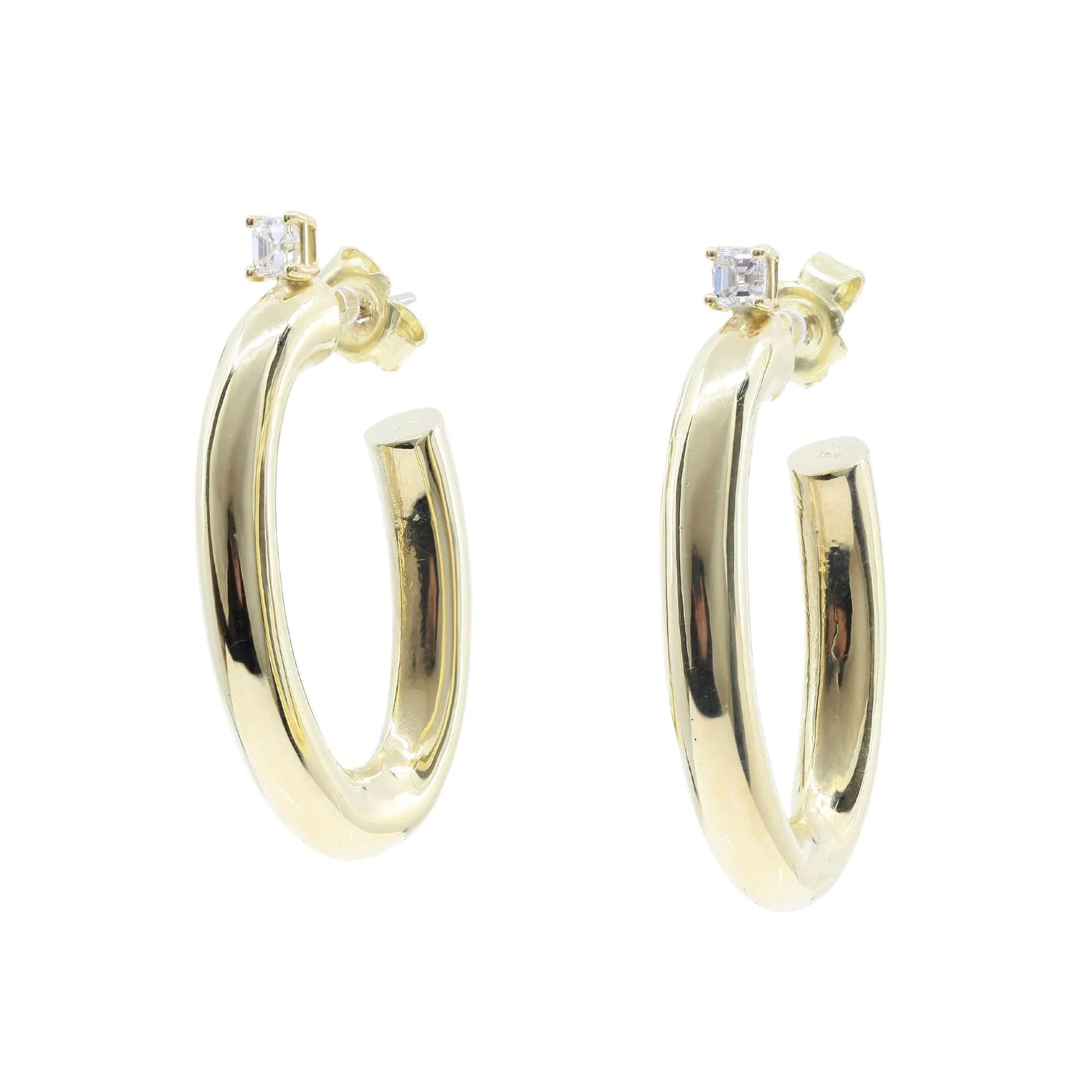 18K YELLOW GOLD U-HOOP EARRINGS WITH DIAMOND ACCENTS 0.66CTW