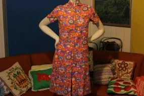 1960's 1970's Ship' N Shore Flower Power Hippie Boho Dress. Mod Half Zip.