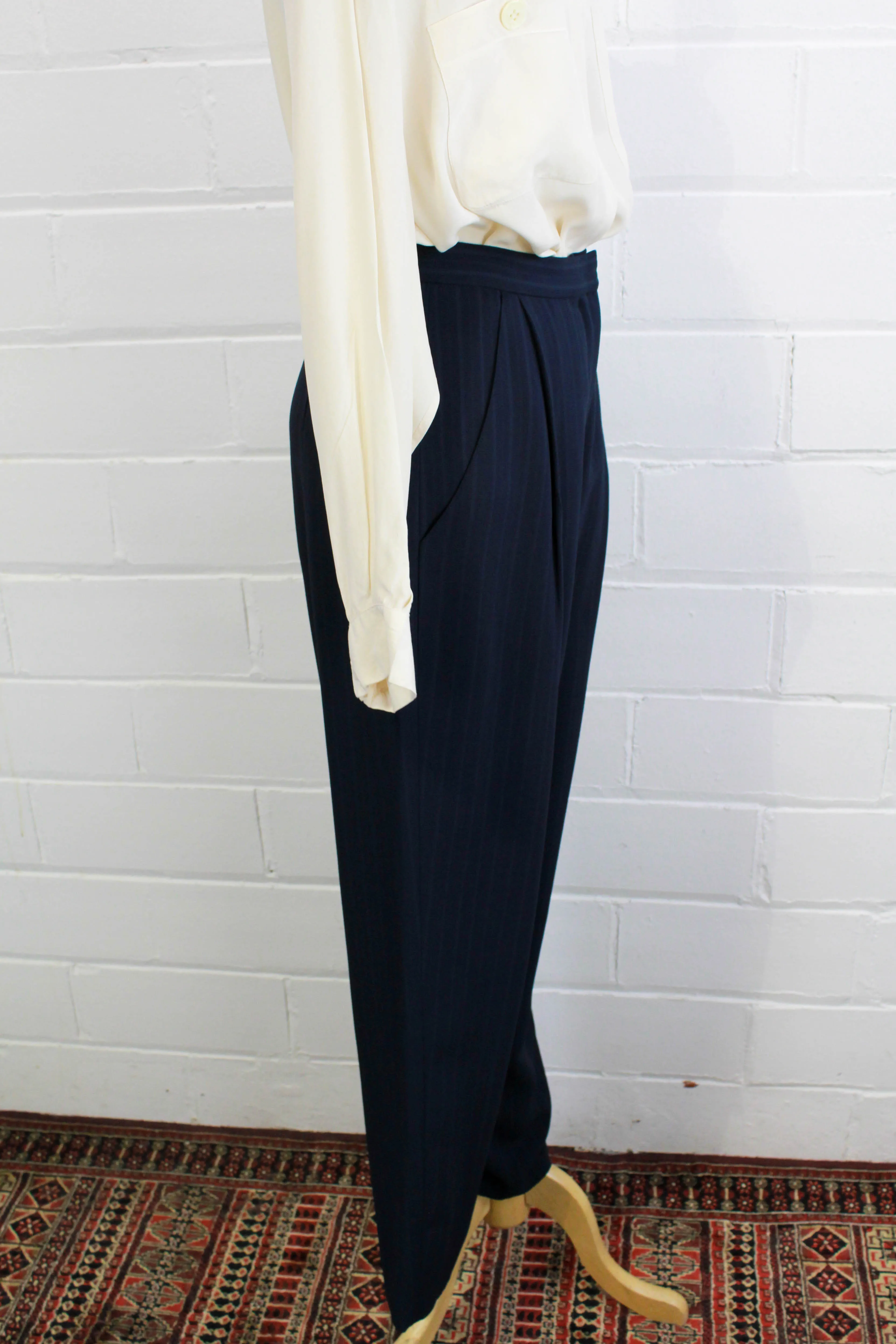 1980s Navy Pinstripe Trousers, Waist 26"