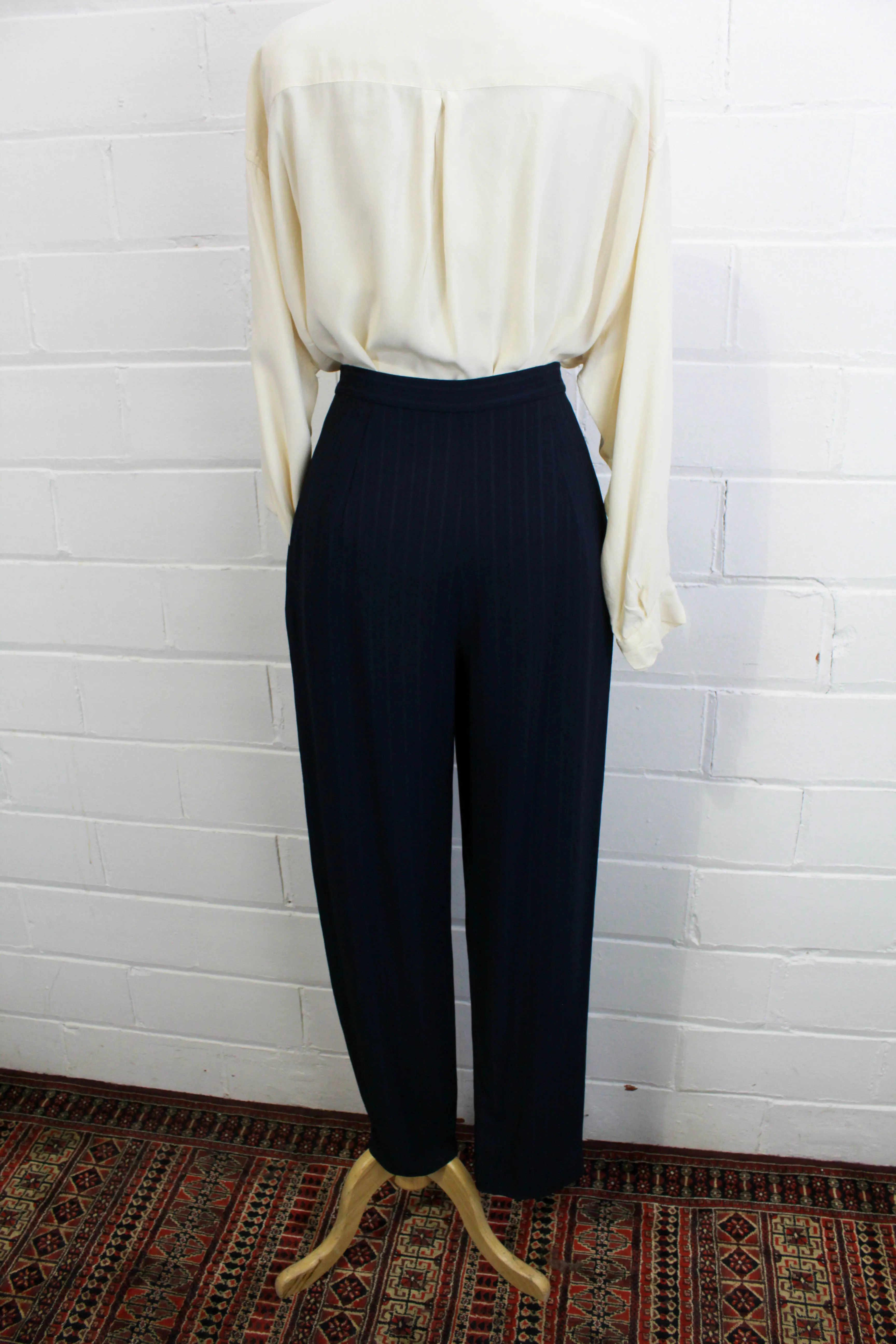 1980s Navy Pinstripe Trousers, Waist 26"