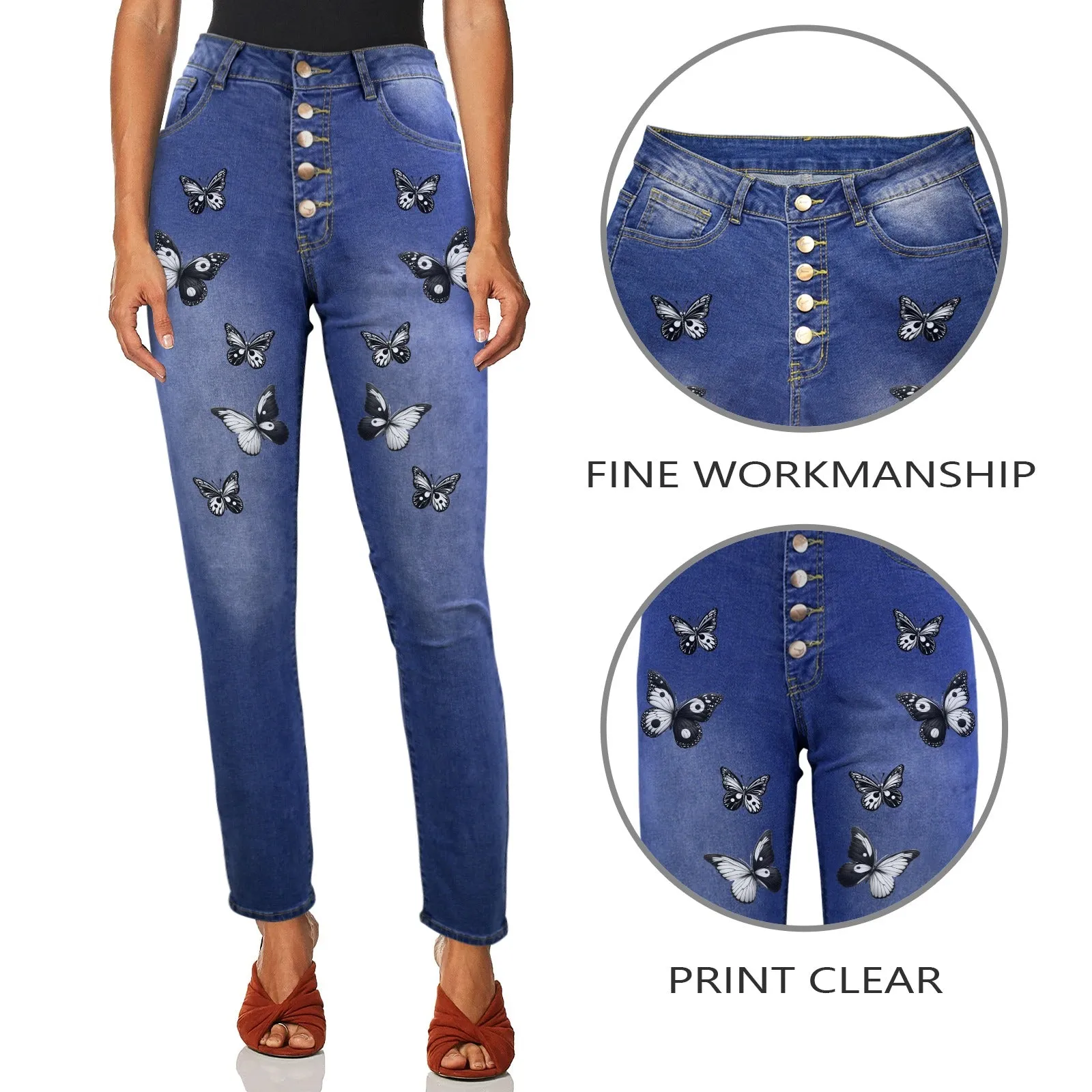 2 Pink Watermelon Wildflower Floral print copy Women's Jeans (Front Printing) (Model L75)