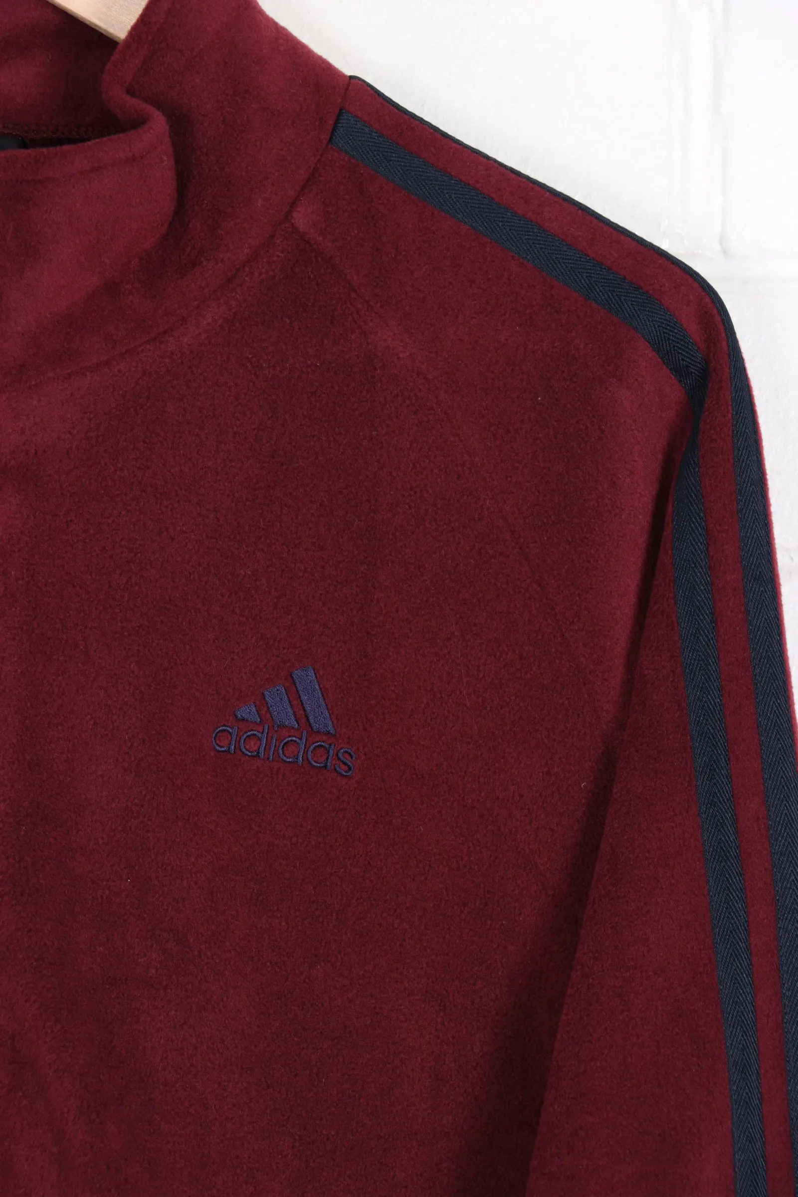 ADIDAS Burgunday Embroidered 3-Stripe Zip Up Fleece (L-XL)