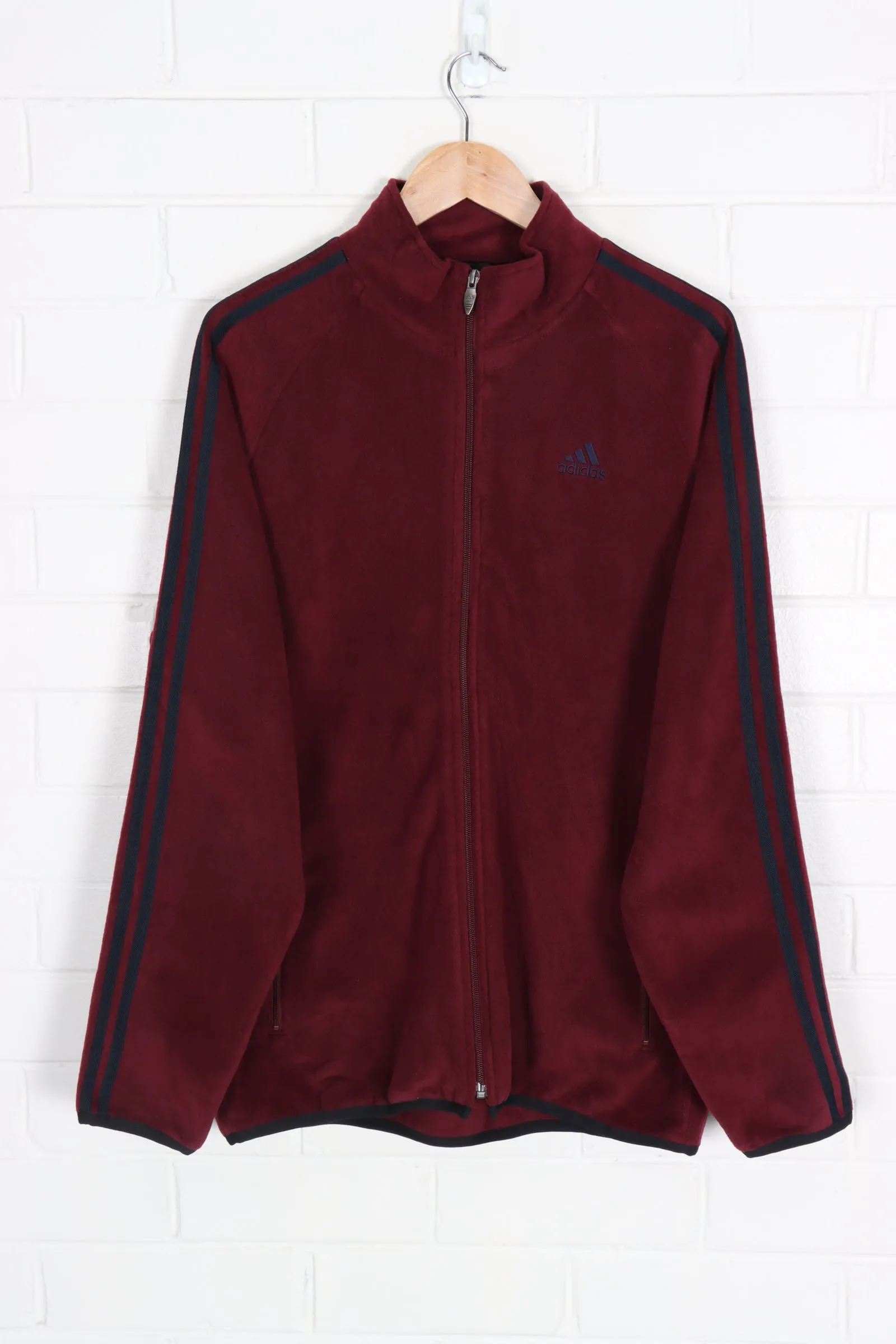 ADIDAS Burgunday Embroidered 3-Stripe Zip Up Fleece (L-XL)