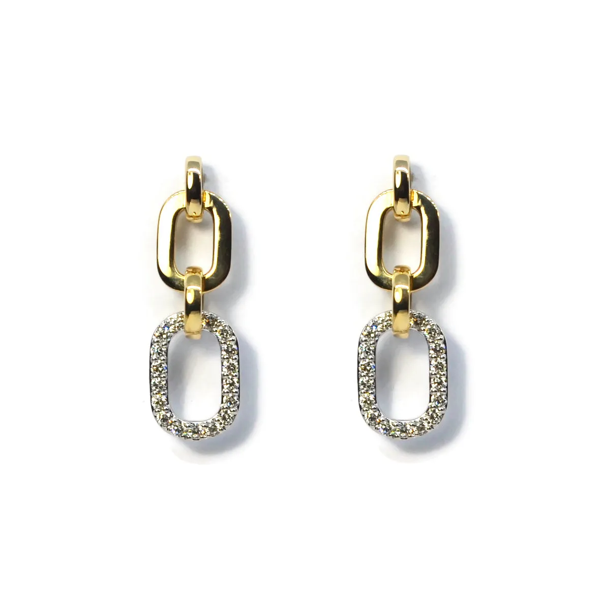 AFJ Diamond Collection - Double Oval Link Drop Earrings with Diamonds, 14k White and Yellow Gold