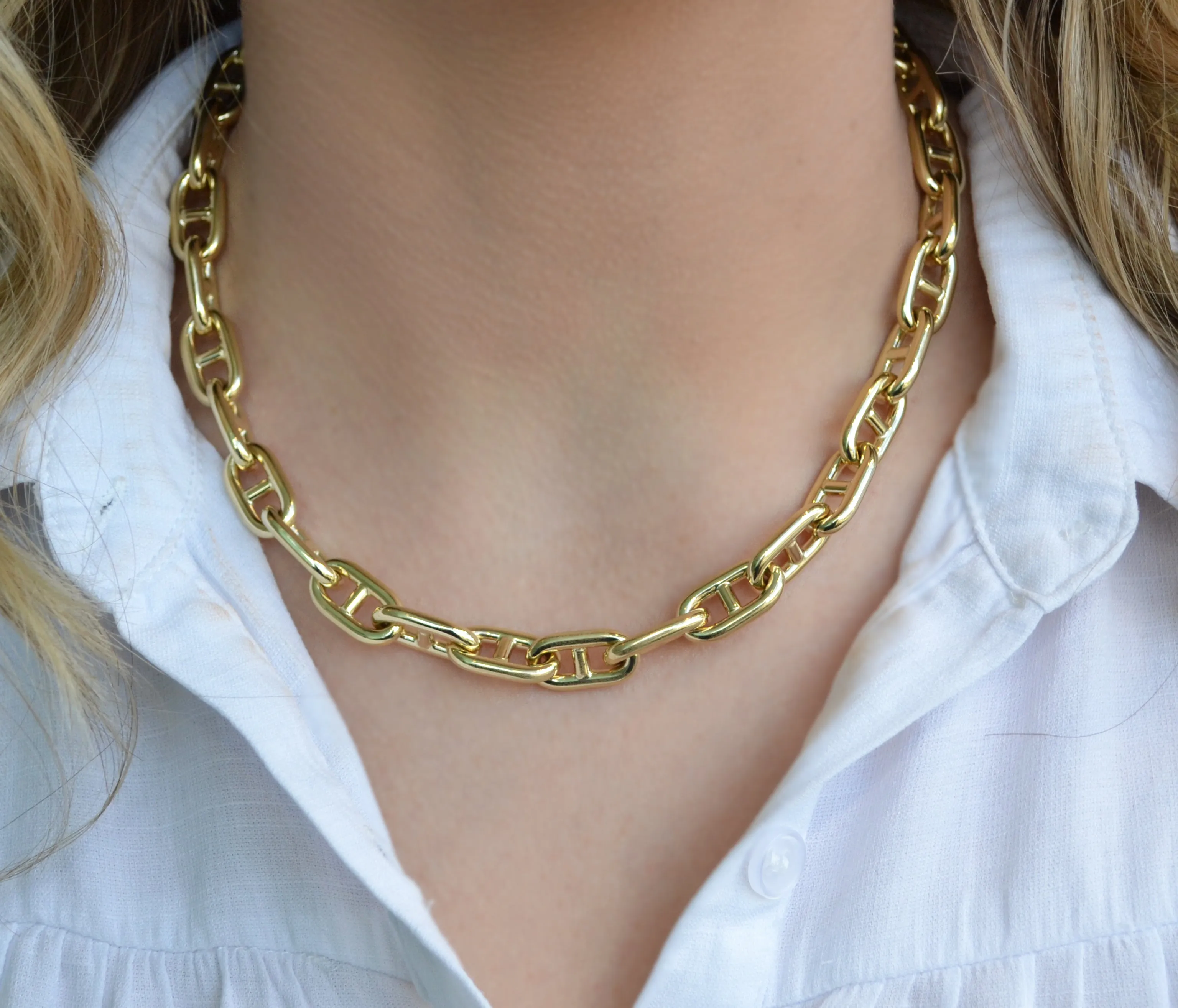 AFJ Gold Collection - Mariner Chain Link Necklace, Yellow Gold