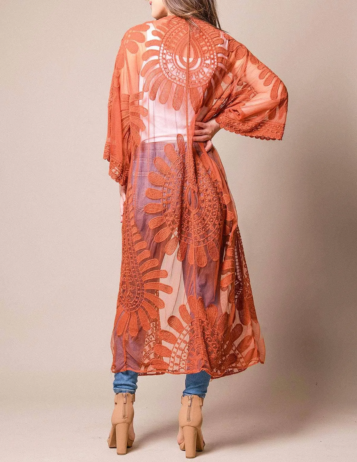 Akila Lace Kimono Wrap - Terracotta