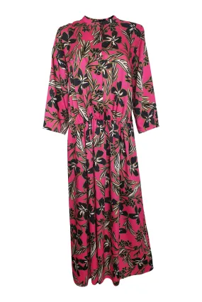 ALYSI CHOCOLAT Fuchsia Pink 3/4 Sleeve Floral Print Midi Dress (IT 42)