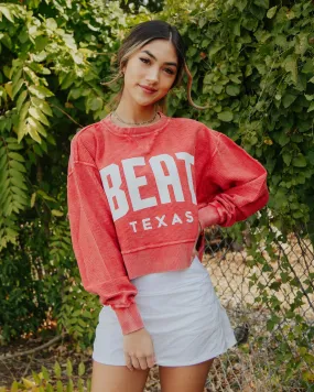 Beat Texas Gault Crimson Corded Crew Cropped Sweatshirt