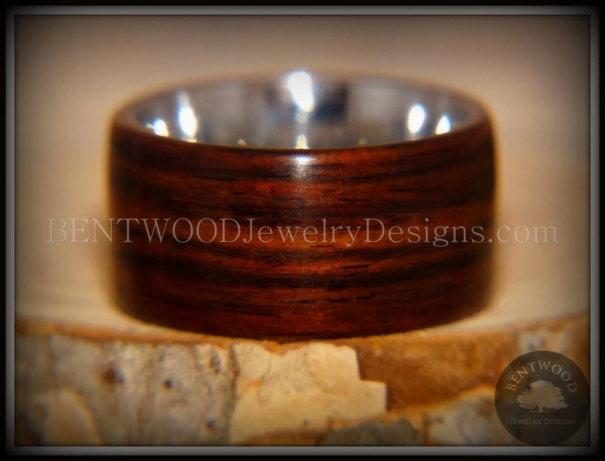 Bentwood Ring - Cocobolo Wood Ring with Surgical Grade Stainless Steel Comfort Fit Metal Core