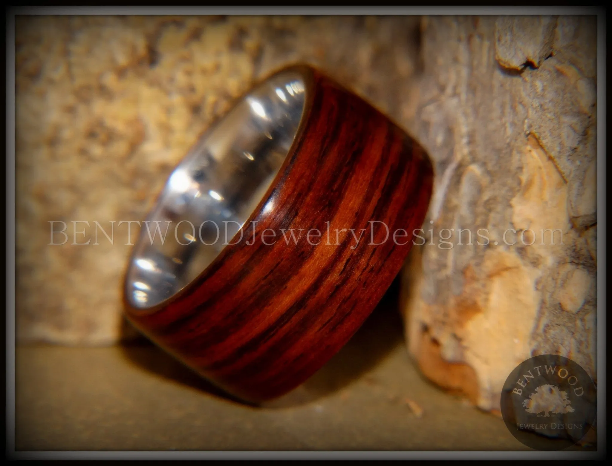 Bentwood Ring - Cocobolo Wood Ring with Surgical Grade Stainless Steel Comfort Fit Metal Core