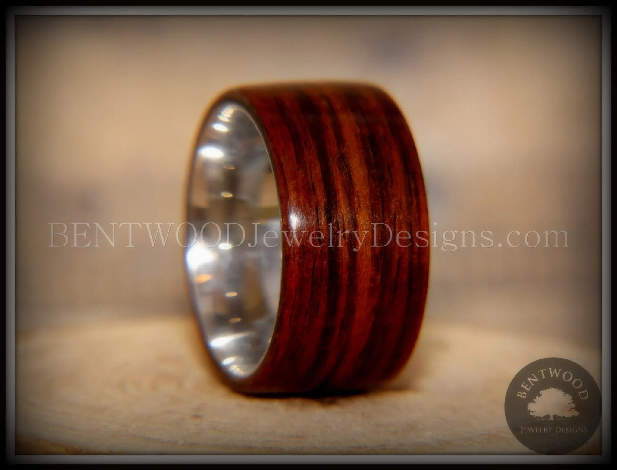 Bentwood Ring - Cocobolo Wood Ring with Surgical Grade Stainless Steel Comfort Fit Metal Core