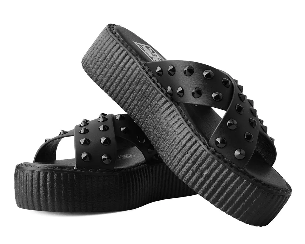 Black TUKskin Cross Strap Studded Sandal