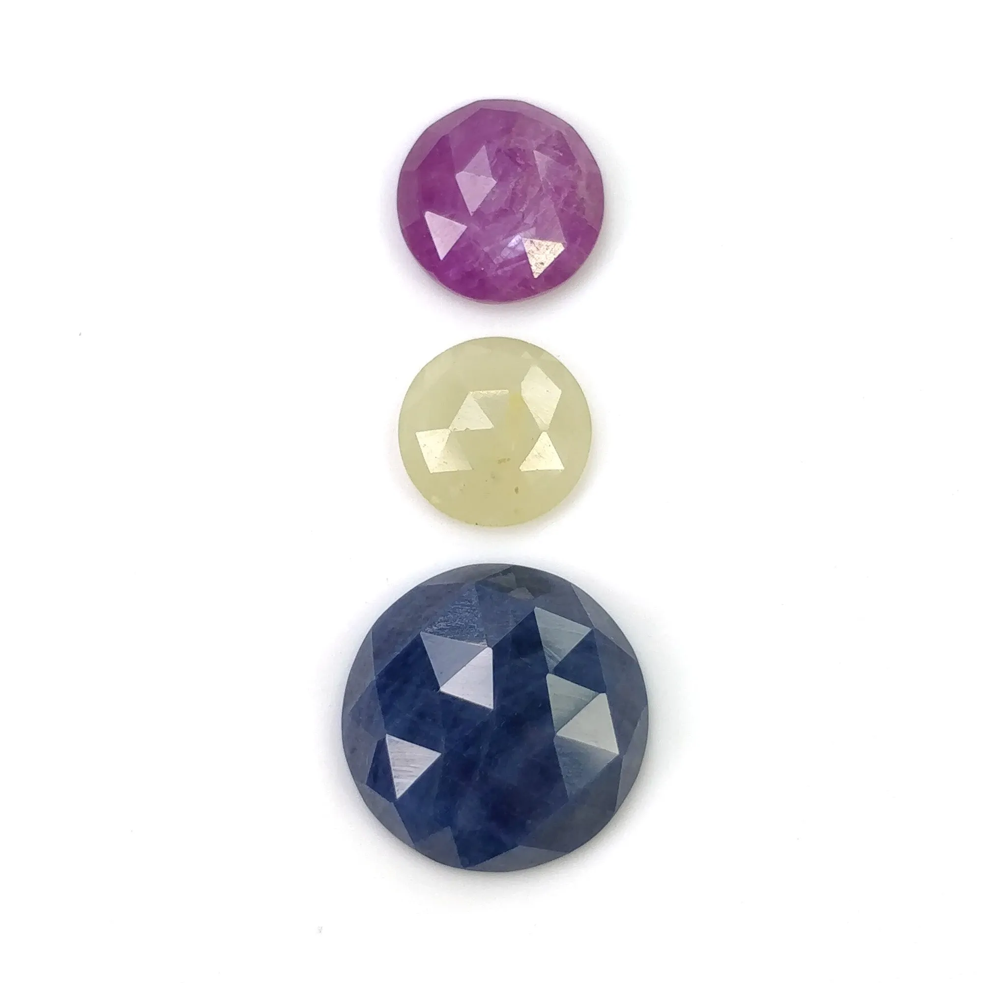 BLUE YELLOW And Raspberry SAPPHIRE Gemstone Rose Cut : 18.55cts Natural Untreated Sapphire Round Shape 3pcs