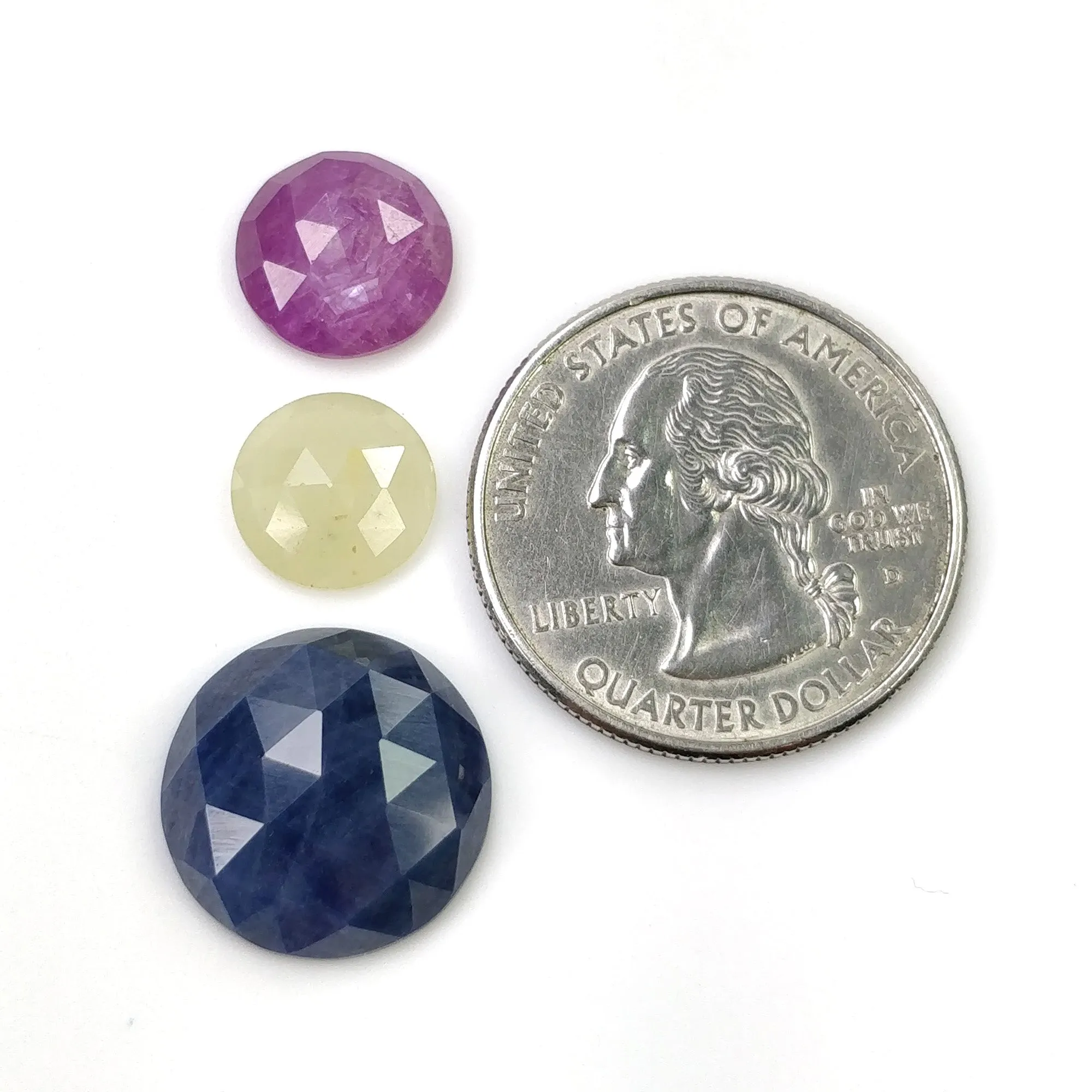 BLUE YELLOW And Raspberry SAPPHIRE Gemstone Rose Cut : 18.55cts Natural Untreated Sapphire Round Shape 3pcs