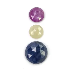 BLUE YELLOW And Raspberry SAPPHIRE Gemstone Rose Cut : 18.55cts Natural Untreated Sapphire Round Shape 3pcs