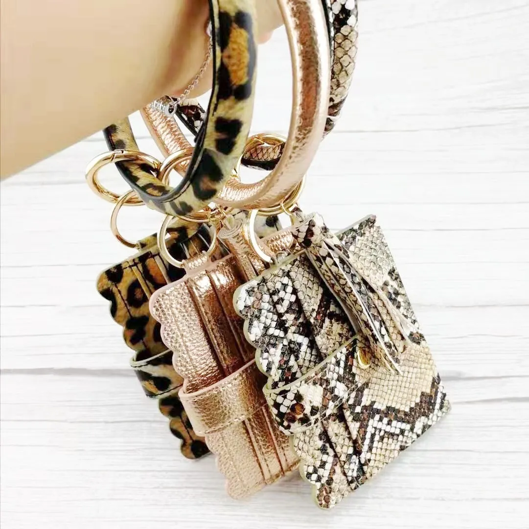 Bridgette Hands Free Bangle Keychain with Card Wallet-Dark Brown Leopard