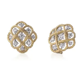 Buccellati - Etoilee - Button Earrings with Diamonds, 18k Yellow and White Gold