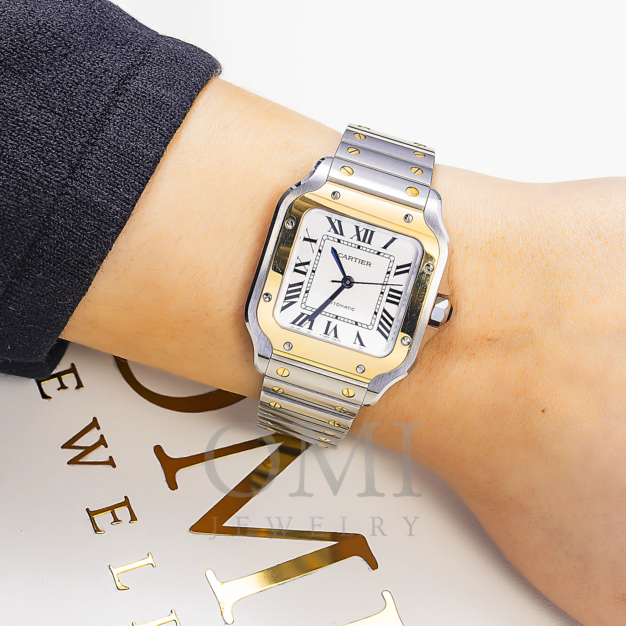 CARTIER SANTOS W2SA0007 35.1MM SILVERED OPALINE DIAL WITH TWO TONE BRACELET