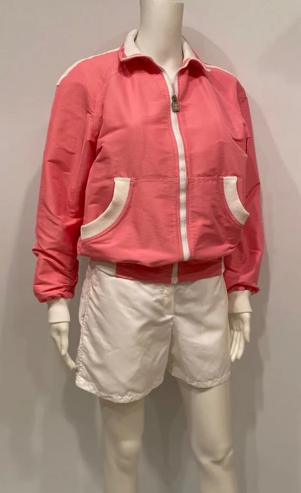 Chanel 08P, 2008 Spring Pink White Sport Bomber windbreaker Jacket FR 38 US 6