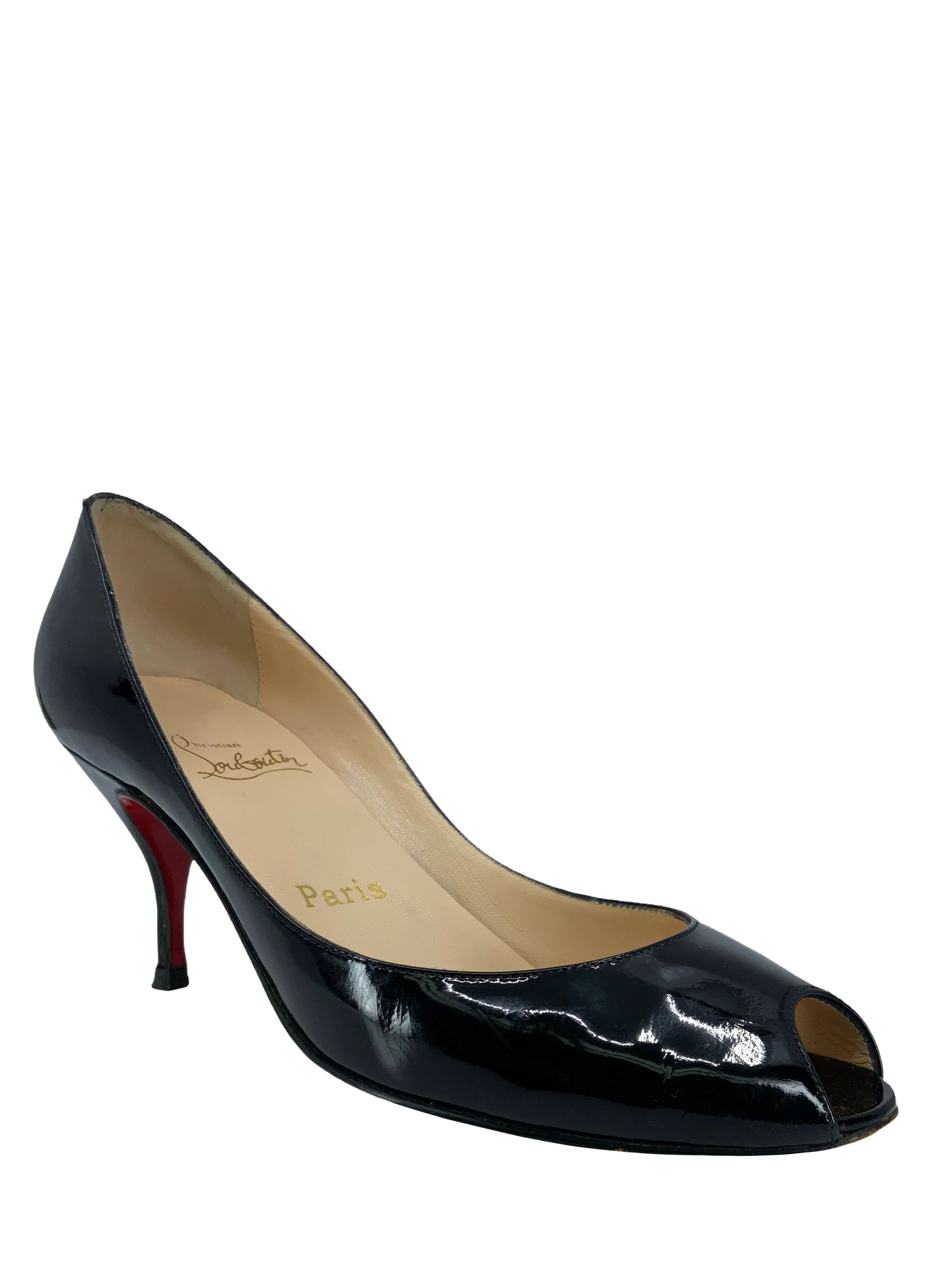 Christian Louboutin Patent Leather Peep Toe Pumps Size 7