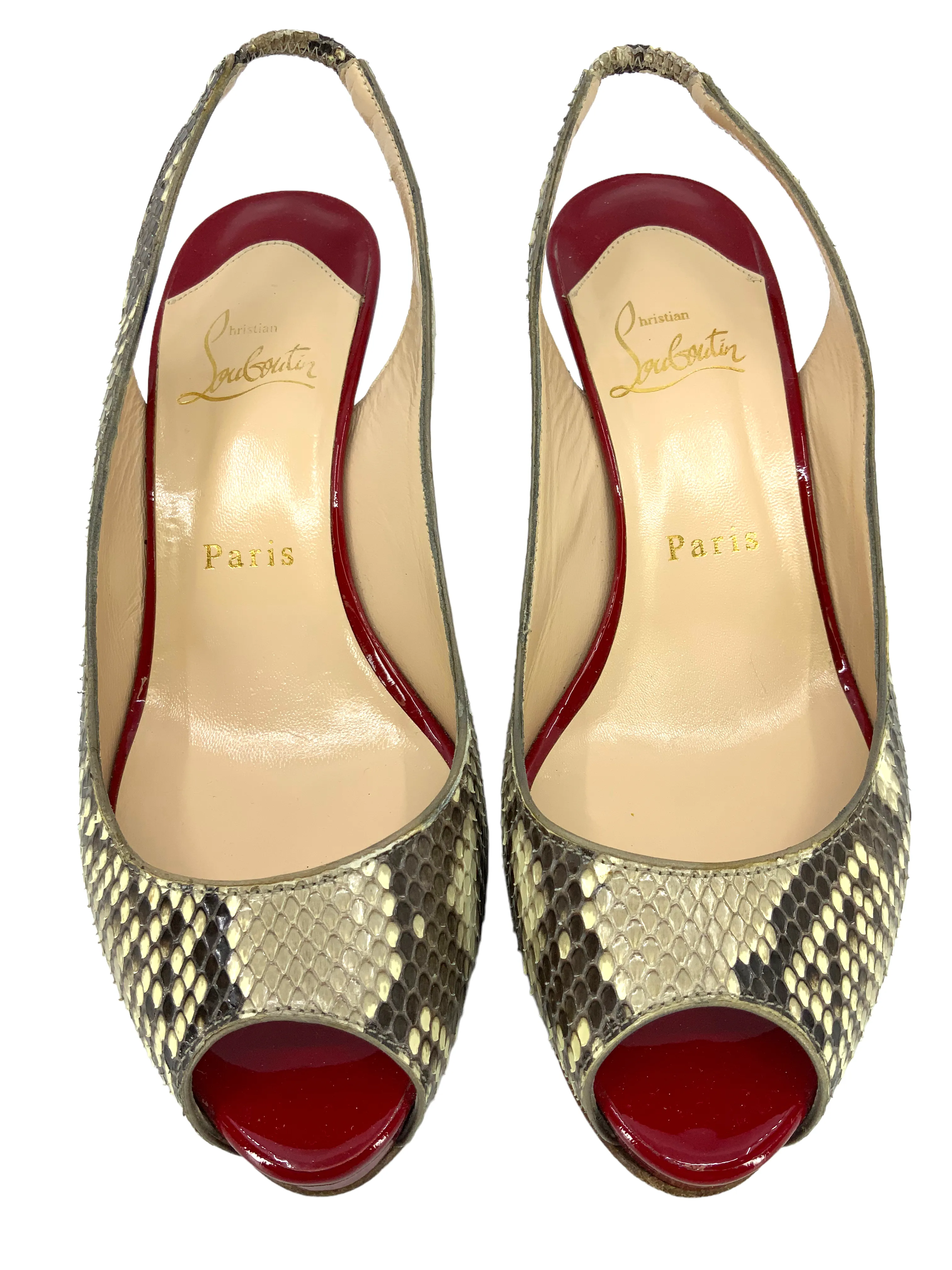 Christian Louboutin Snakeskin Peep Toe Slingbacks Size 7