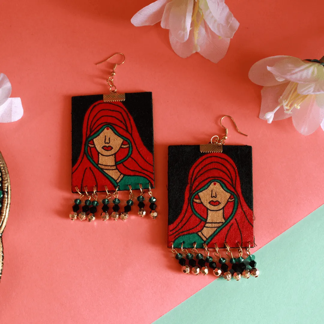 Classic Ghunghat Handpainted Red (Earrings)