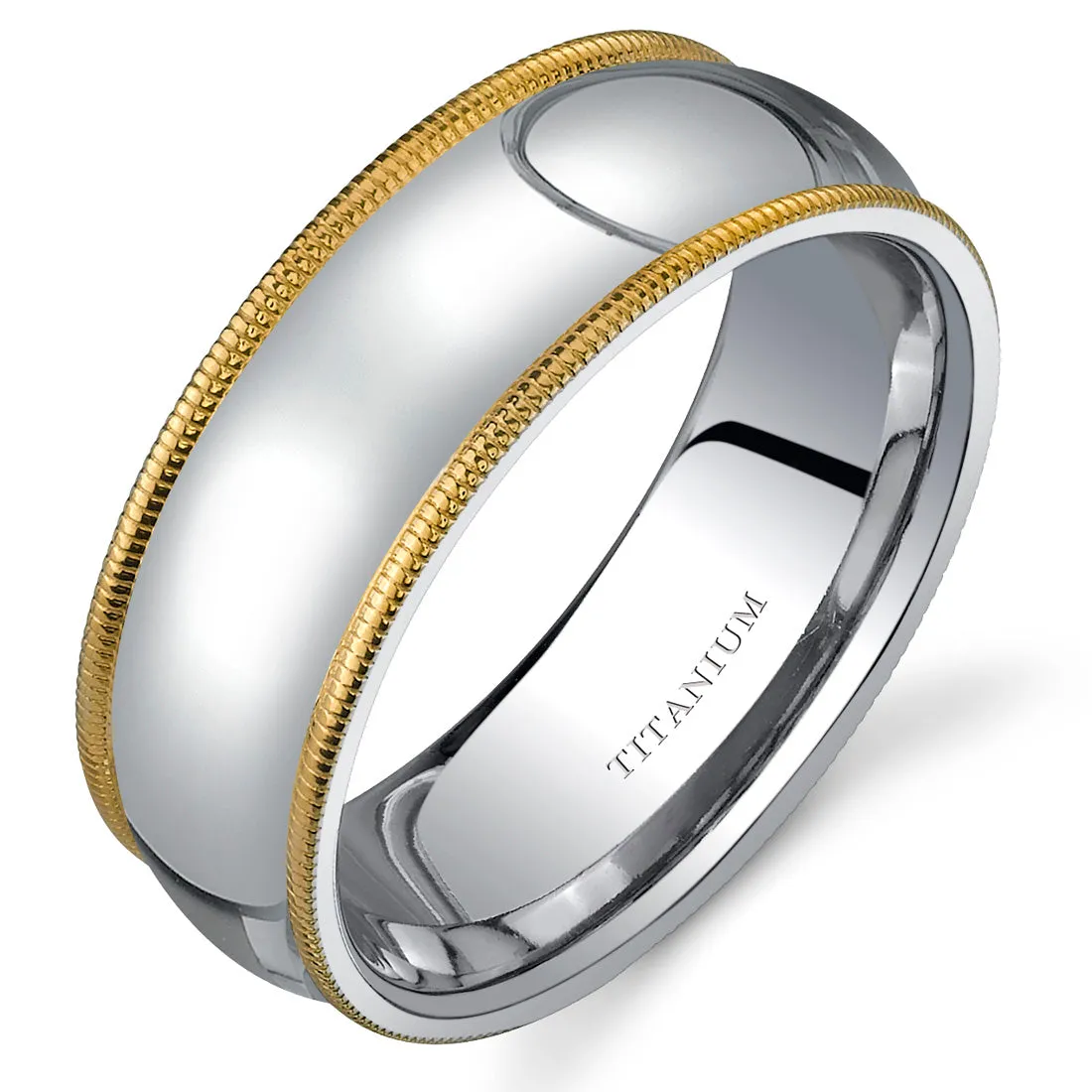 Classic Two-Tone 8mm Men's Genuine Titanium Band, Milgrain Edge, Comfort Fit, Size 9.5