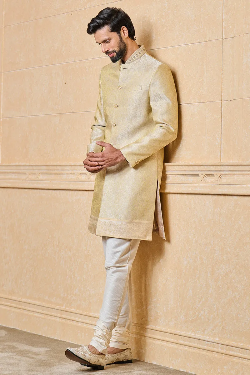 Classic Zari Jacquard Sherwani With Border Detailing