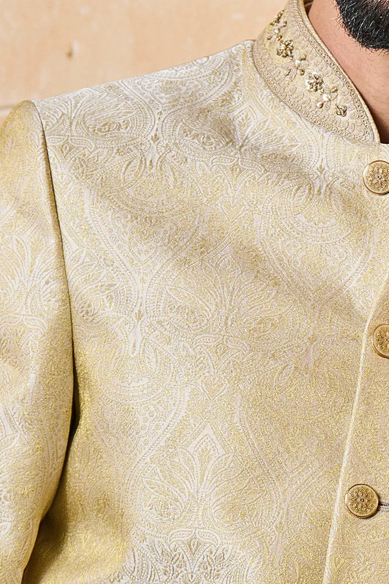 Classic Zari Jacquard Sherwani With Border Detailing