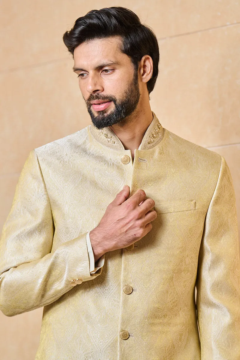 Classic Zari Jacquard Sherwani With Border Detailing