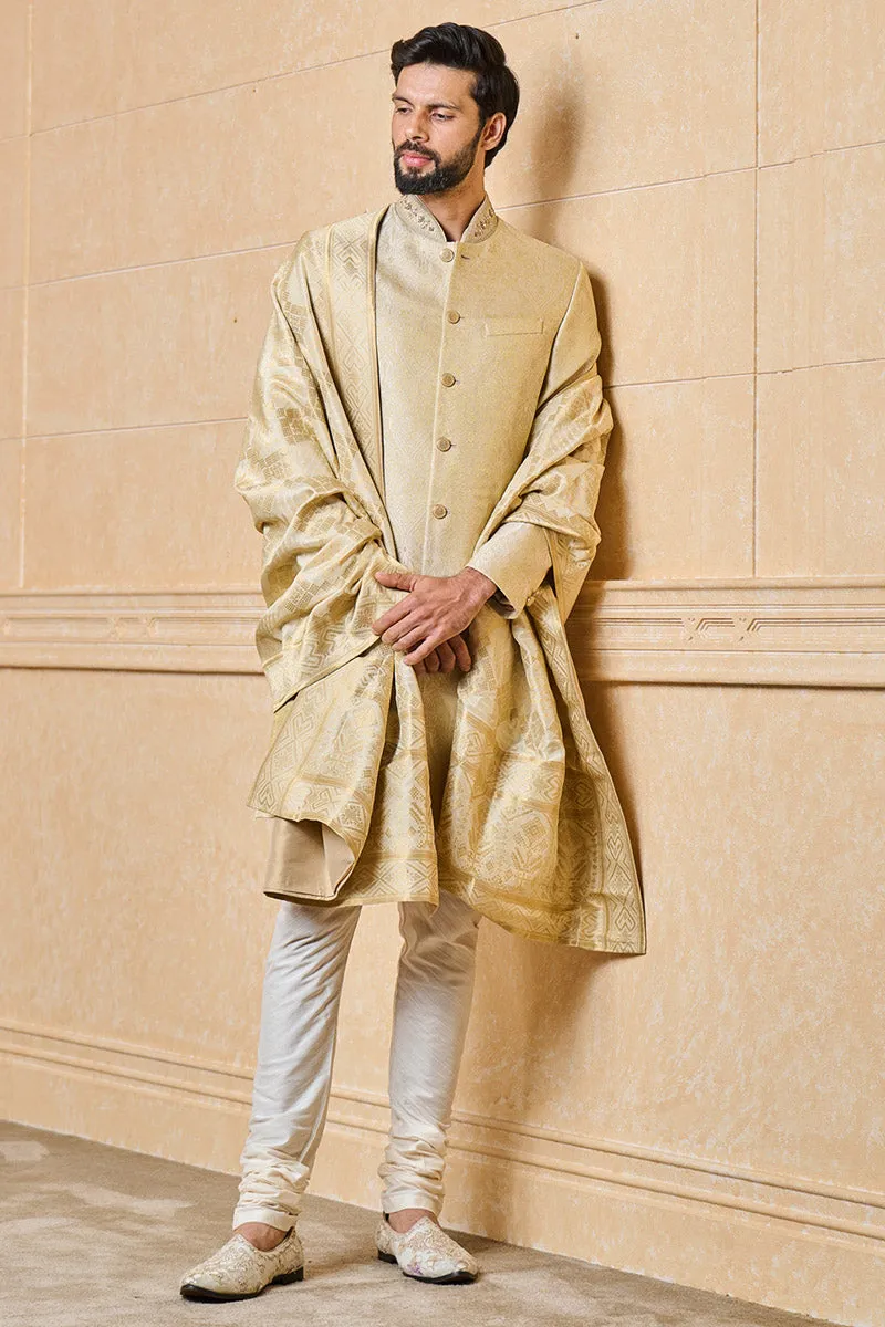 Classic Zari Jacquard Sherwani With Border Detailing