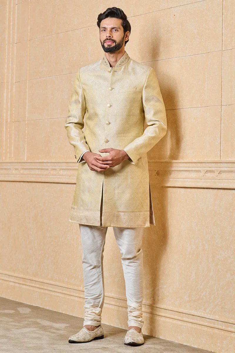 Classic Zari Jacquard Sherwani With Border Detailing