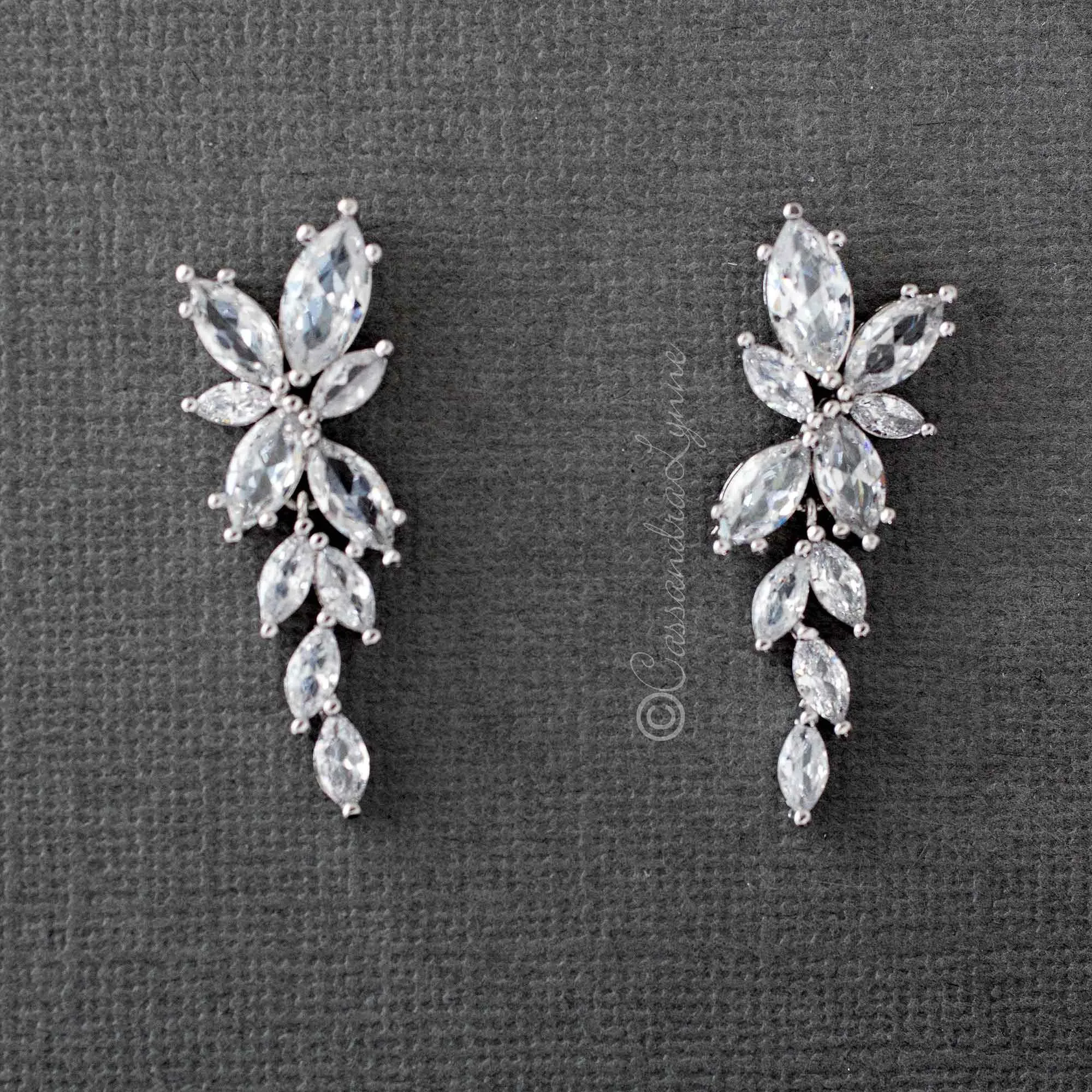 Clip-On Bridal CZ Earrings of Marquise Flowers