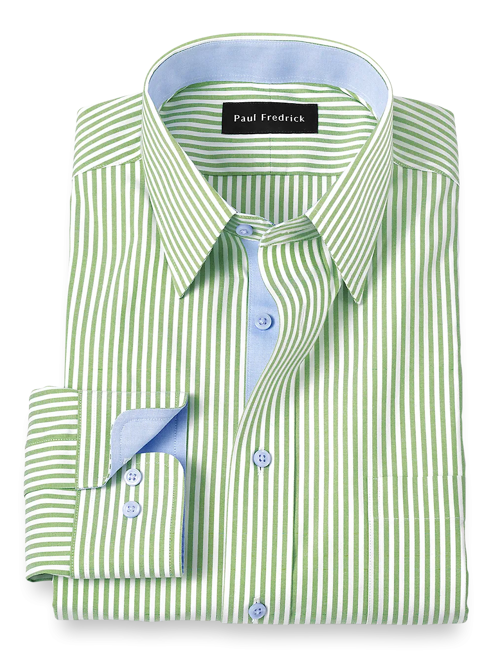 Comfort Stretch Non-Iron Stripe Dress Shirt With Contrast Trim - Green