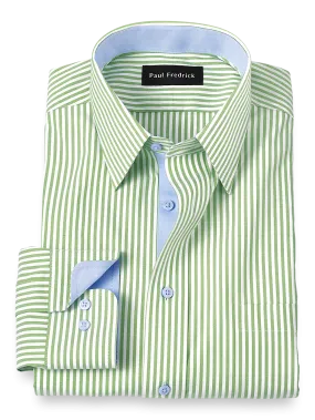 Comfort Stretch Non-Iron Stripe Dress Shirt With Contrast Trim - Green