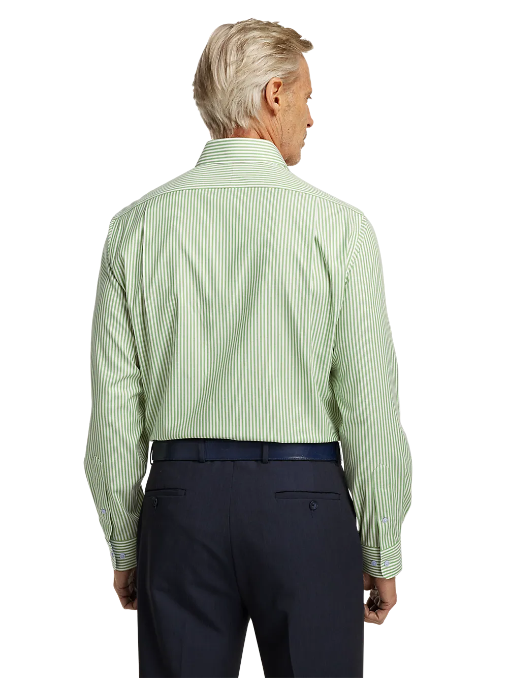 Comfort Stretch Non-Iron Stripe Dress Shirt With Contrast Trim - Green