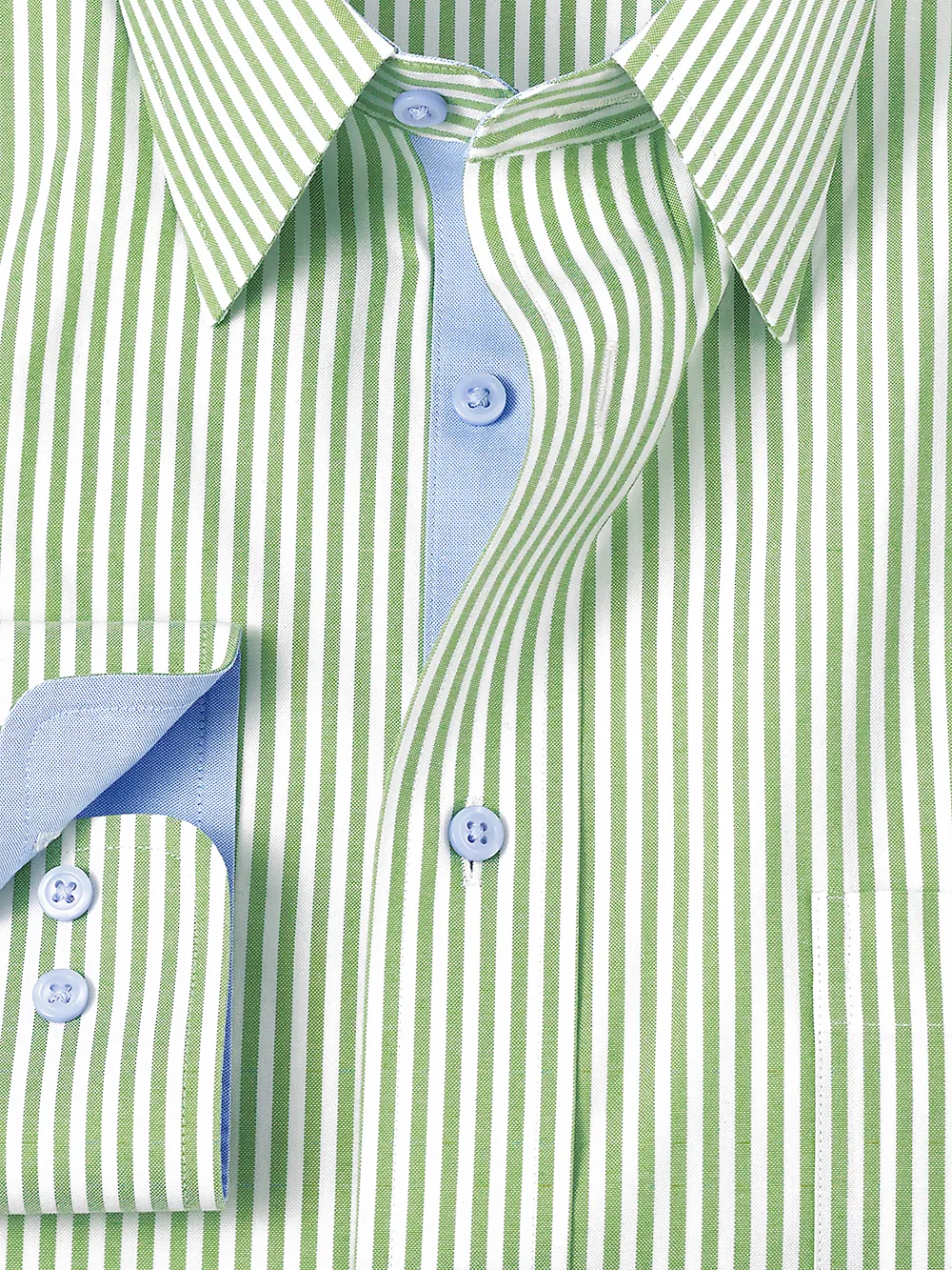 Comfort Stretch Non-Iron Stripe Dress Shirt With Contrast Trim - Green