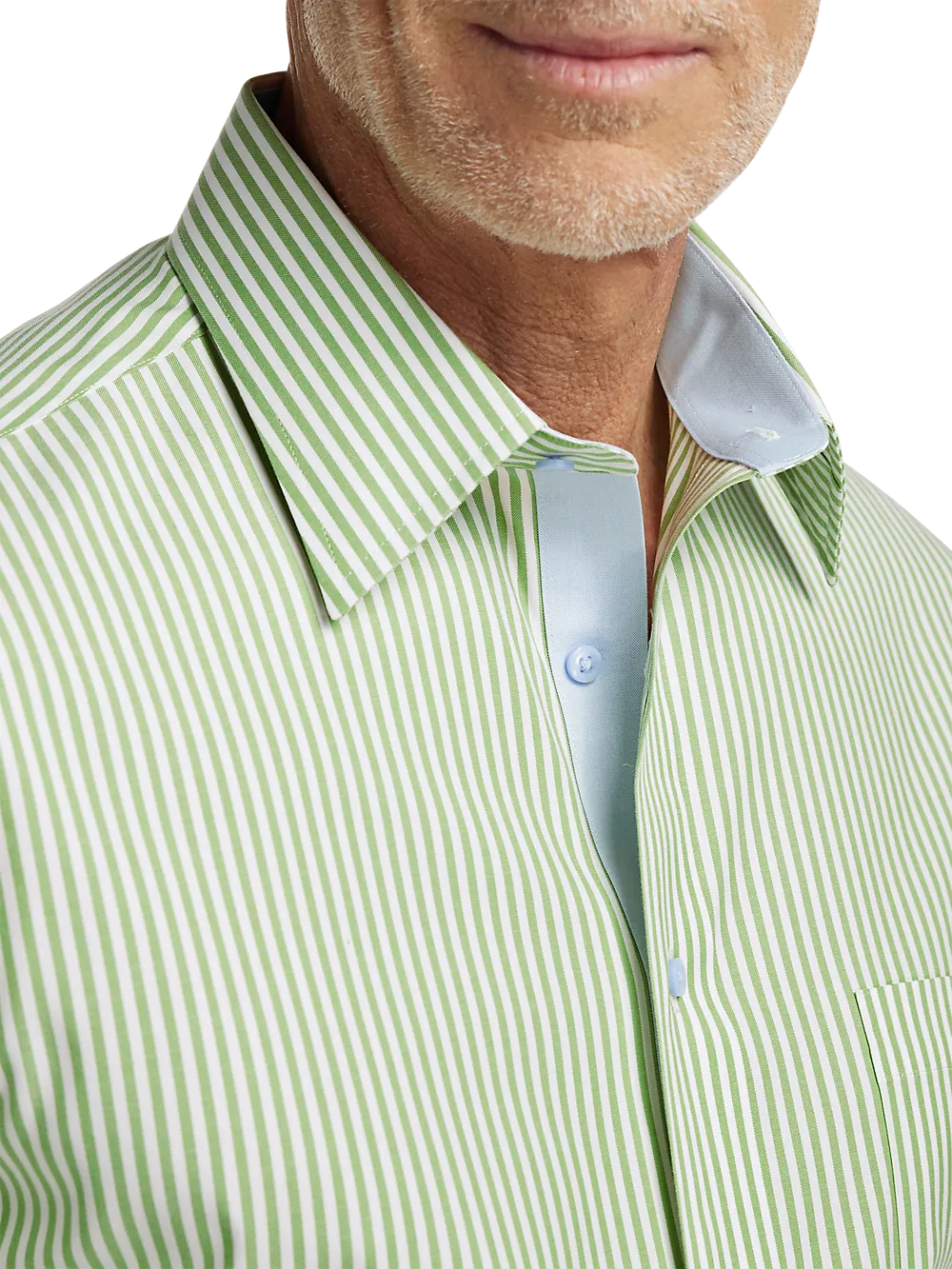 Comfort Stretch Non-Iron Stripe Dress Shirt With Contrast Trim - Green