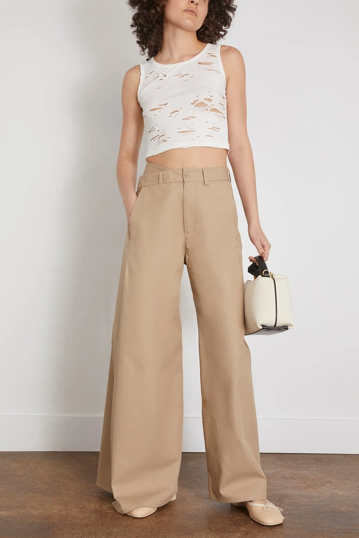 Cotton Gabardine Trousers in Sand Beige