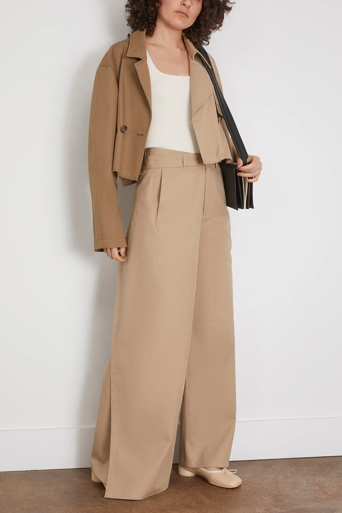 Cotton Gabardine Trousers in Sand Beige