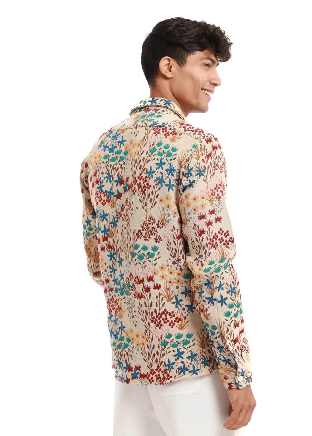 Cream Floral Jacquard Shacket