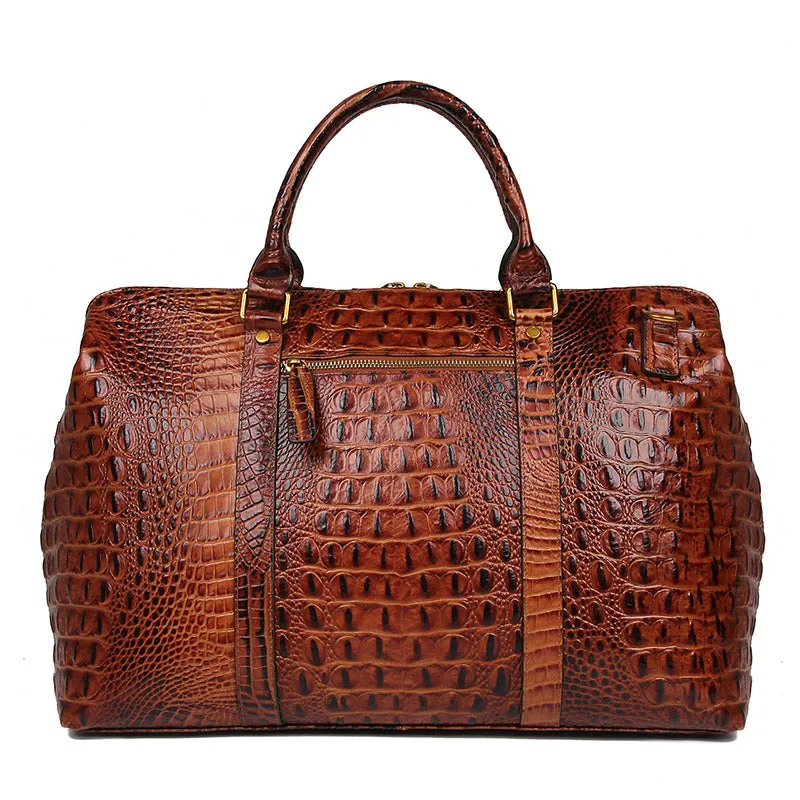 Crocodile Grain Pattern, Genuine Cow Leather Duffle Bags