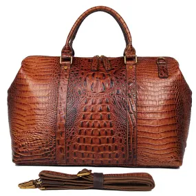 Crocodile Grain Pattern, Genuine Cow Leather Duffle Bags