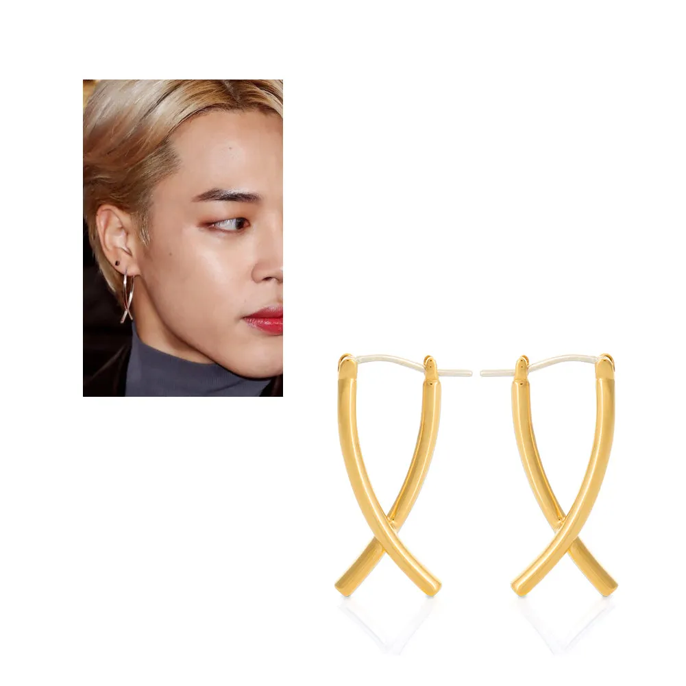 Crossed Dangle Hoop Earrings BTS Same style