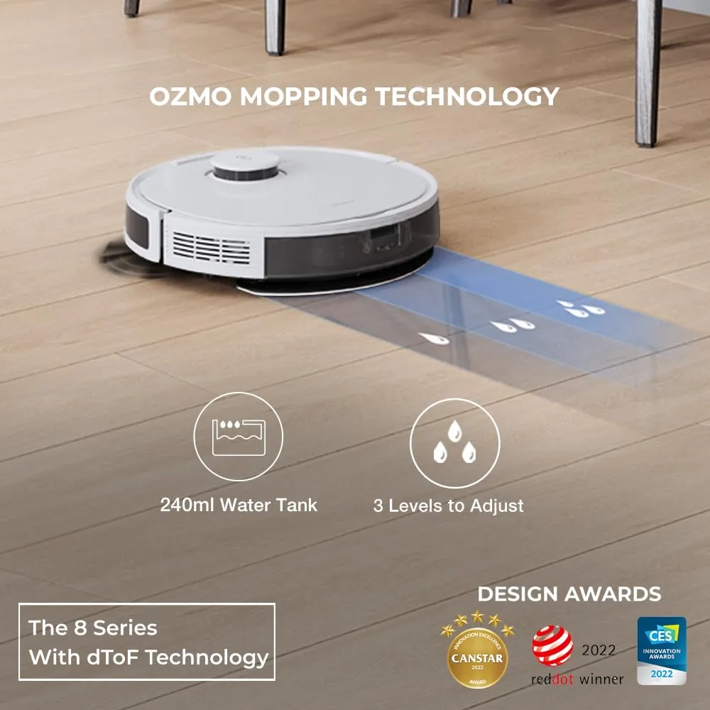 ECOVACS DEEBOT N8 2-in-1 Robotic Vacuum Cleaner, Most Powerful Suction, Covers 2000  Sq. Ft in One Charge, Advanced dToF Technology with OZMO Mopping,White