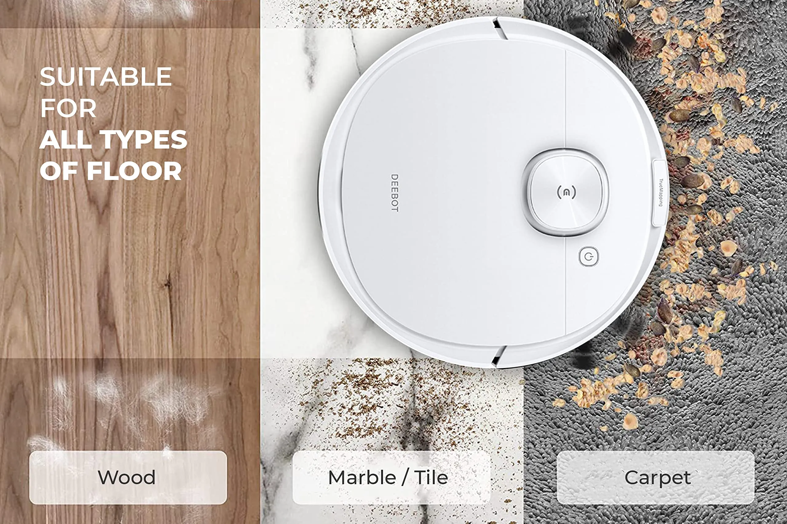 ECOVACS DEEBOT N8 2-in-1 Robotic Vacuum Cleaner, Most Powerful Suction, Covers 2000  Sq. Ft in One Charge, Advanced dToF Technology with OZMO Mopping,White