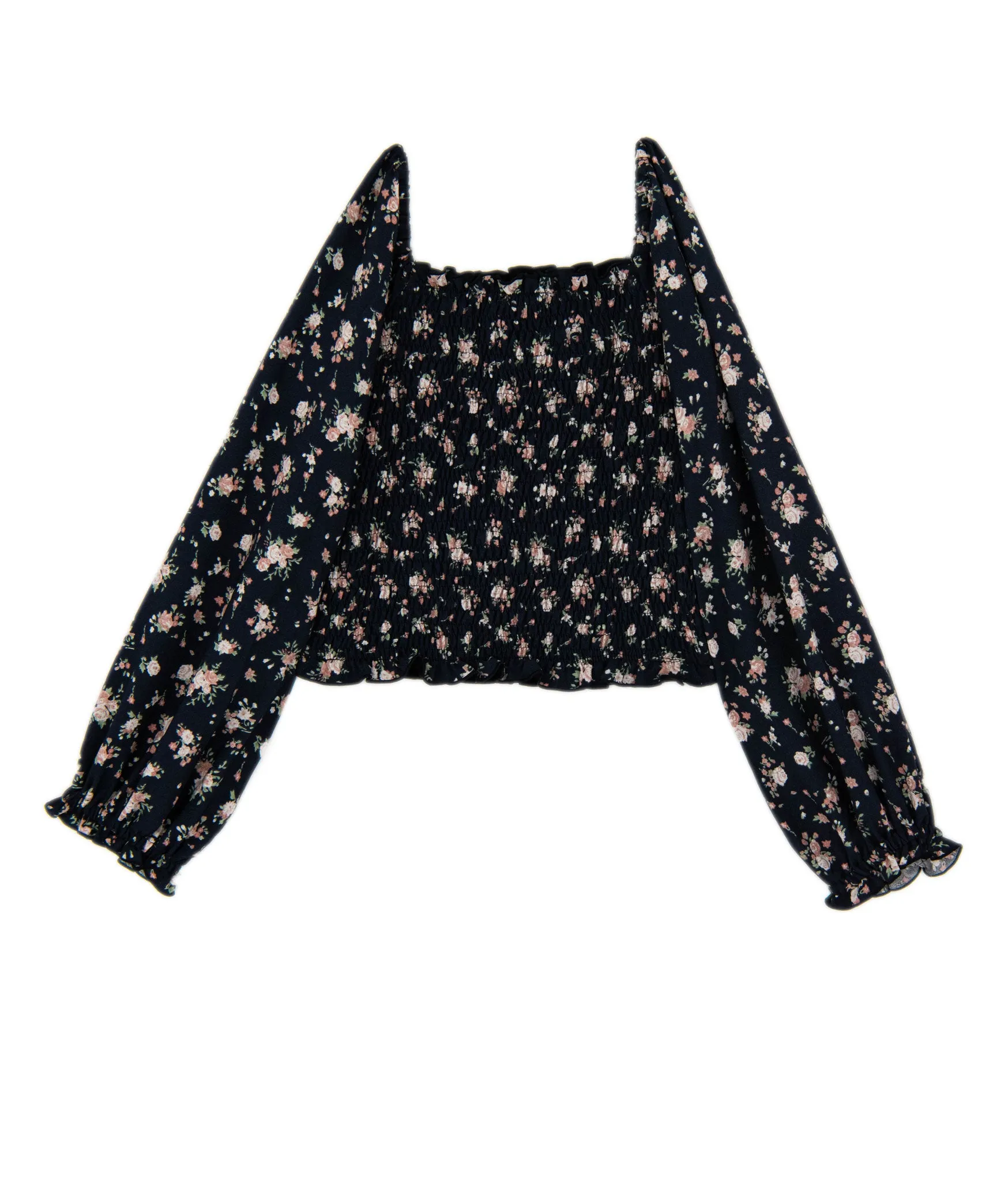 FBZ Girls Navy Pink Floral Chiffon Smock Top